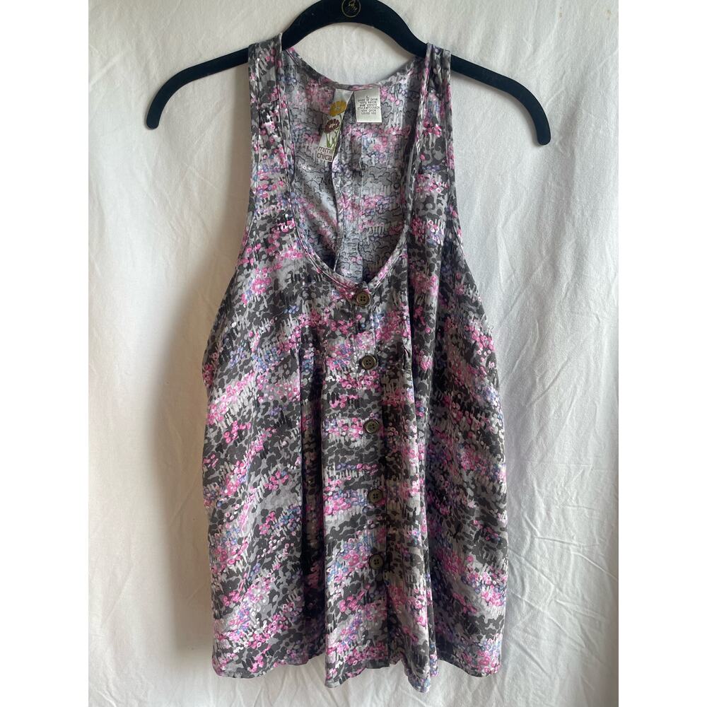 Mimi Chica Floral Button Down Racerback Tank - Size Large